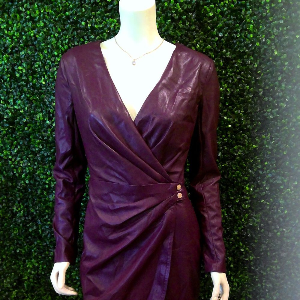 GUESS Lexie Faux-Wrap Faux-Leather Dress